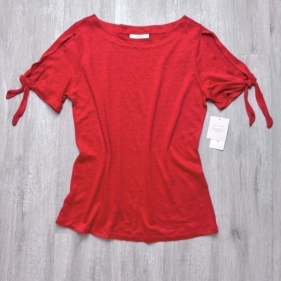Charter Club Luxury Women's NWT Holiday Red 100% Linen Short Sleeve Top M - Picture 2 of 5